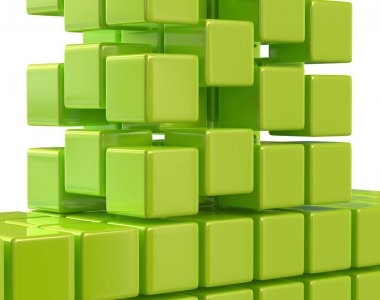 Yeşil soyut küpleri dizi 3d çizim blok