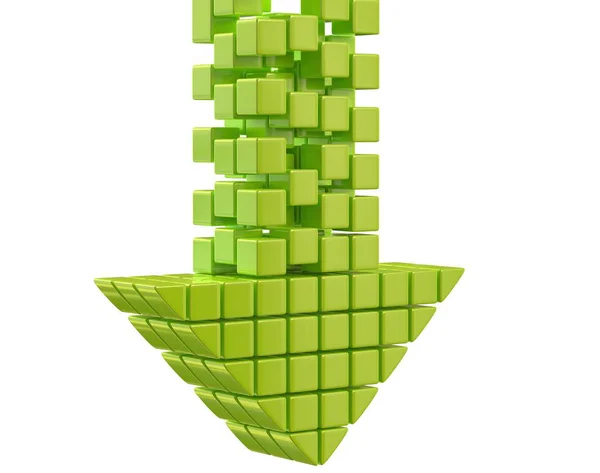 Стрелка загрузки состоит из зеленых глянцевых кубиков, изолированных на белой трехмерной иллюстрации — стоковое фото