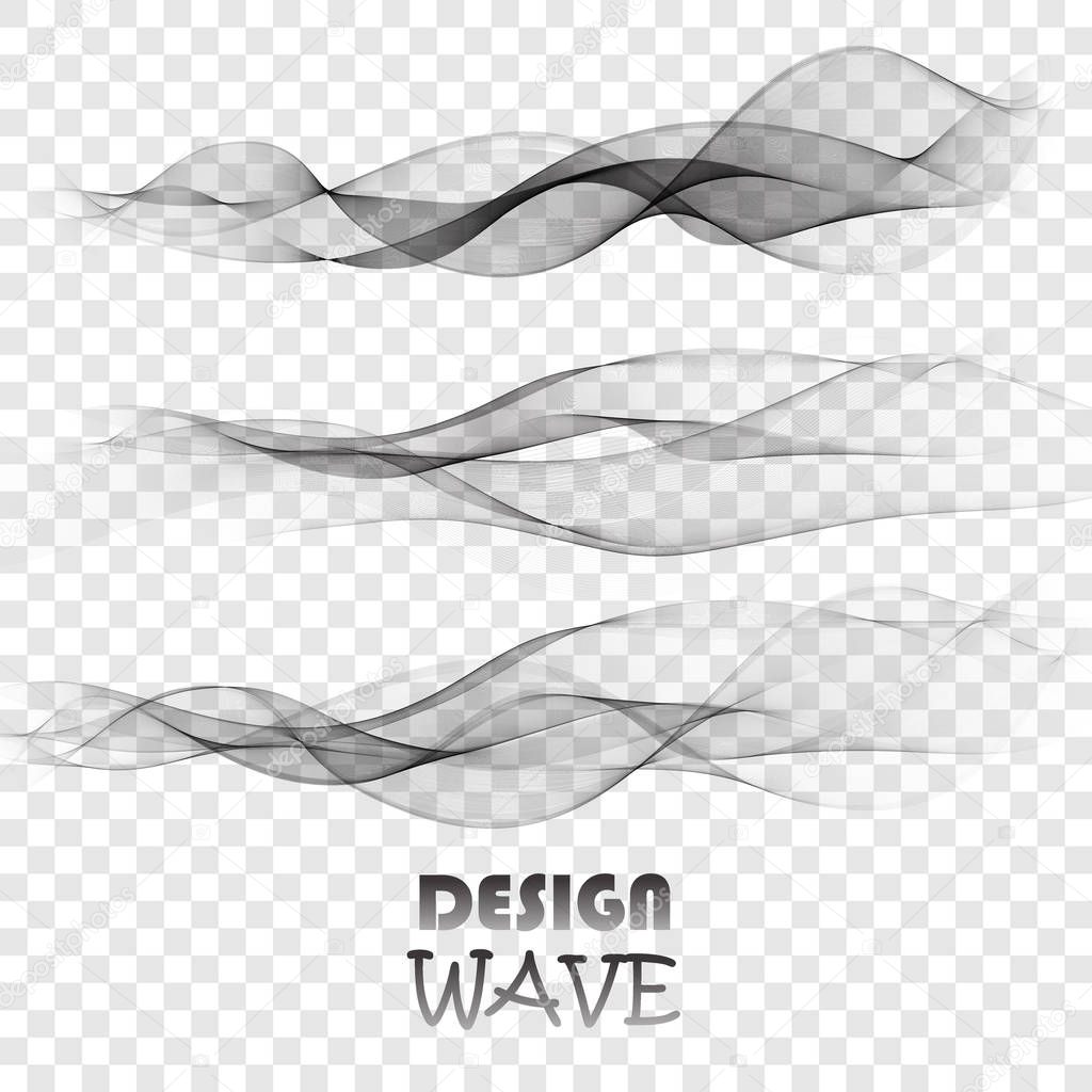 Abstract vector background, transparent wavy lines for brochure, website, flyer design. Set of gray waves.