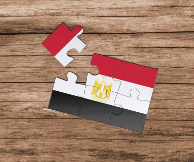 Yapboz üzerinde Mısır ulusal bayrağı. Bir parçası eksik. Tehlike kavramı.