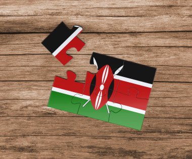 Yapboz üzerinde Kenya ulusal bayrağı. Bir parçası eksik. Tehlike kavramı.
