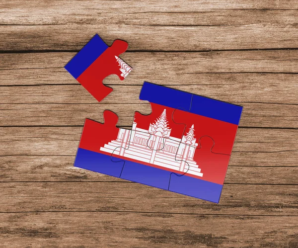 拼图上的柬埔寨国旗 少了一块 危险概念 — 图库照片