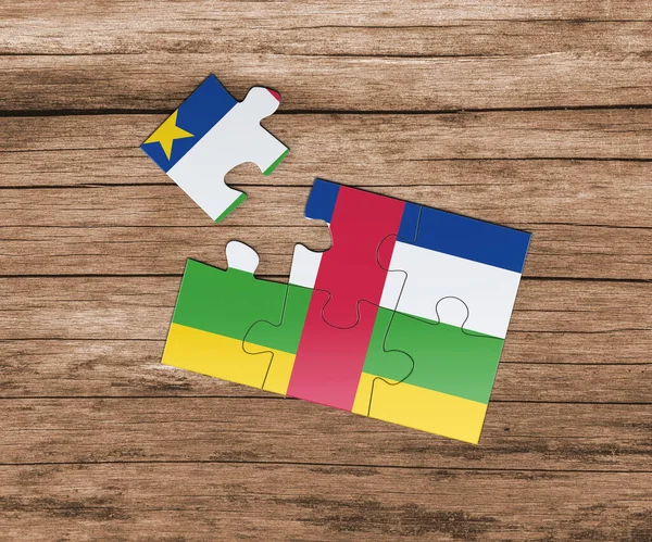 Central African Republic national flag on jigsaw puzzle. One piece is missing. Danger concept.