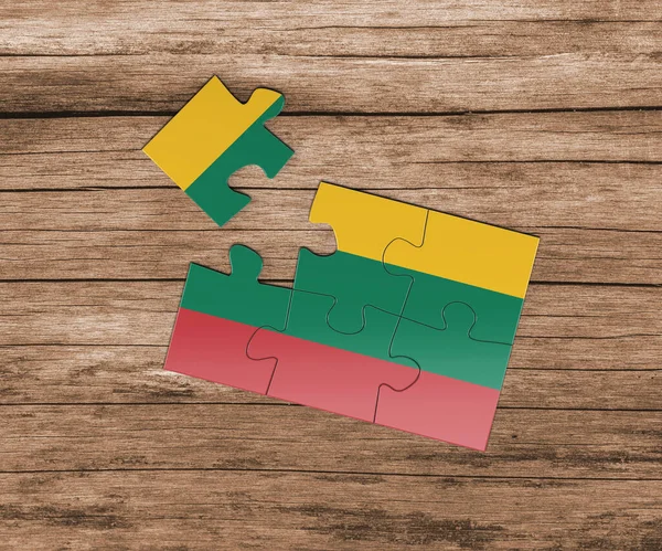 Drapelul Național Lituaniei Puzzle Lipseşte Piesă Conceptul Pericol — Fotografie, imagine de stoc