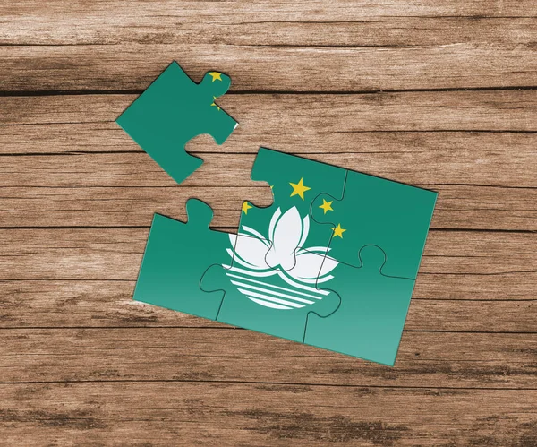 Drapelul Național Macao Puzzle Jigsaw Lipseşte Piesă Conceptul Pericol — Fotografie, imagine de stoc
