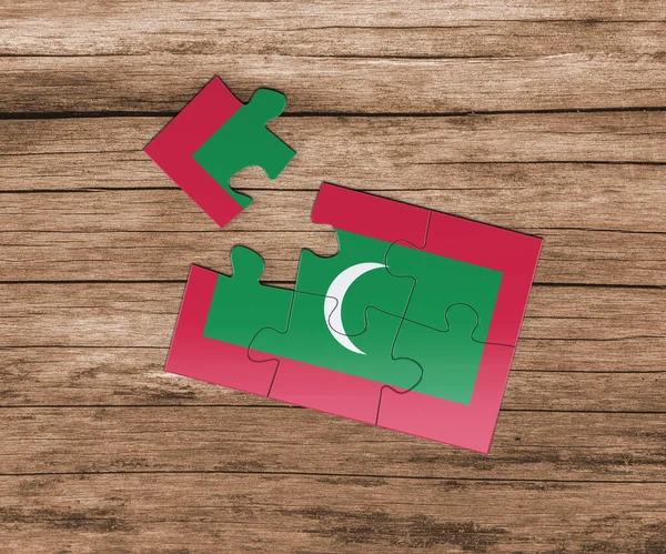 Maldives National Flag Jigsaw Puzzle One Piece Missing Danger Concept — Stock Photo, Image