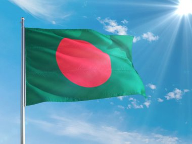 Bangladeş ulusal bayrağı derin mavi gökyüzüne karşı rüzgarda dalgalanıyor. Kaliteli kumaş. Uluslararası ilişkiler kavramı.