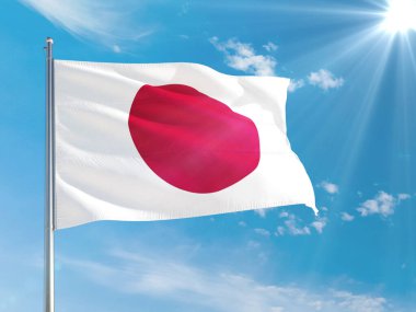 Japonya ulusal bayrağı derin mavi gökyüzüne karşı rüzgarda dalgalanıyor. Kaliteli kumaş. Uluslararası ilişkiler kavramı.