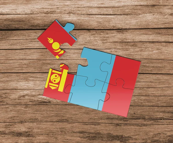 Mongolia Steag Național Puzzle Jigsaw Lipseşte Piesă Conceptul Pericol — Fotografie, imagine de stoc