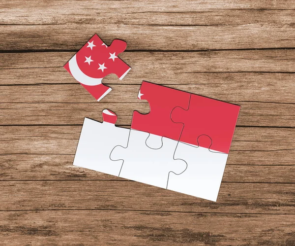 Bandera Nacional Singapur Rompecabezas Falta Una Pieza Concepto Peligro — Foto de Stock