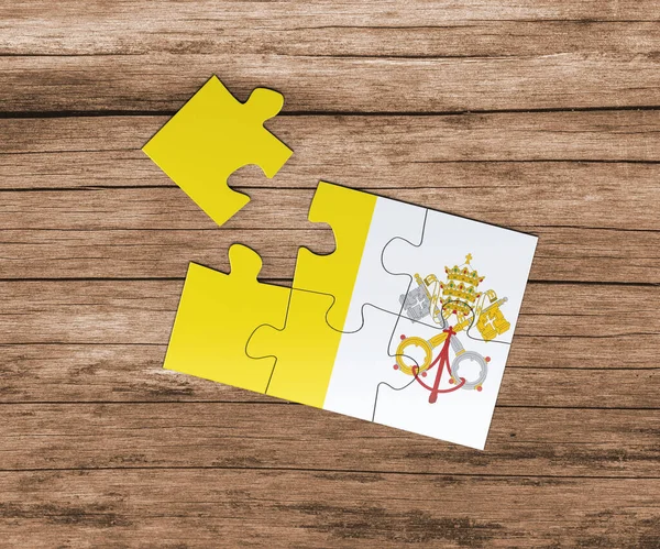 Vatican City national flag on jigsaw puzzle. One piece is missing. Danger concept.