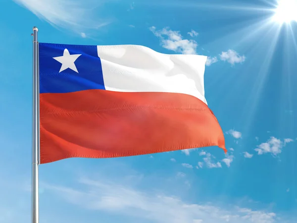 Chili Nationale Vlag Zwaaiend Wind Tegen Diep Blauwe Lucht Hoge — Stockfoto