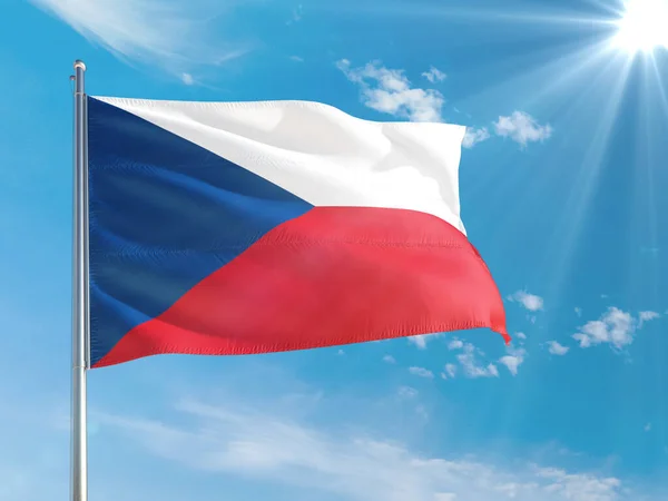 Національний Прапор Чехії Розмахує Вітром Проти Темно Синього Неба Високоякісна — стокове фото