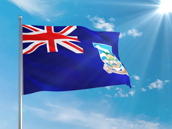 Falklandeilanden Nationale Vlag Wapperend Wind Tegen Diep Blauwe Lucht Hoge — Stockfoto
