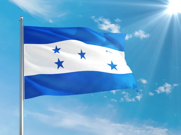 Bandeira Nacional Honduras Agitando Vento Contra Céu Azul Profundo Tecido — Fotografia de Stock