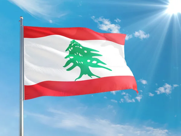 Libanon Nationale Vlag Wapperend Wind Tegen Diep Blauwe Lucht Hoge — Stockfoto