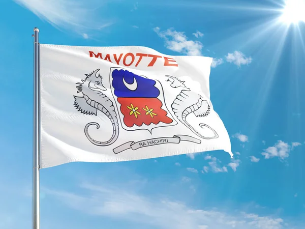 Drapeau National Mayotte Agitant Dans Vent Contre Ciel Bleu Profond — Photo