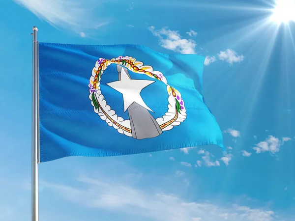 Bandera Nacional Las Islas Marianas Del Norte Ondeando Viento Contra — Foto de Stock