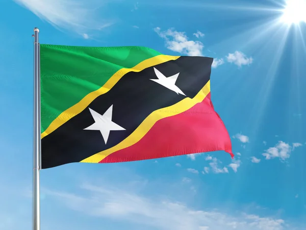 Svatý Kryštof Nevis Národní Vlajka Vlnící Větru Proti Tmavě Modré — Stock fotografie