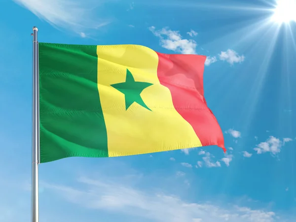Senegals Flagga Viftar Vinden Mot Djupblå Himmel Högkvalitativt Tyg Begreppet — Stockfoto