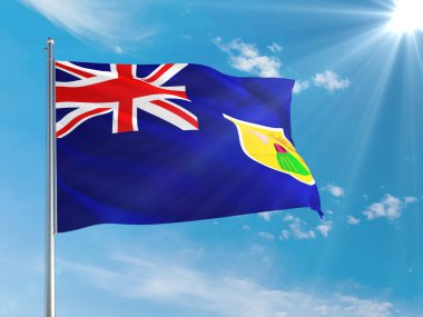 Turks ve Caicos Adaları ulusal bayrağı derin mavi gökyüzüne karşı rüzgarda dalgalanıyor. Kaliteli kumaş. Uluslararası ilişkiler kavramı.