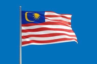 Malaysia national flag waving in the wind on a deep blue sky. High quality fabric. International relations concept. clipart