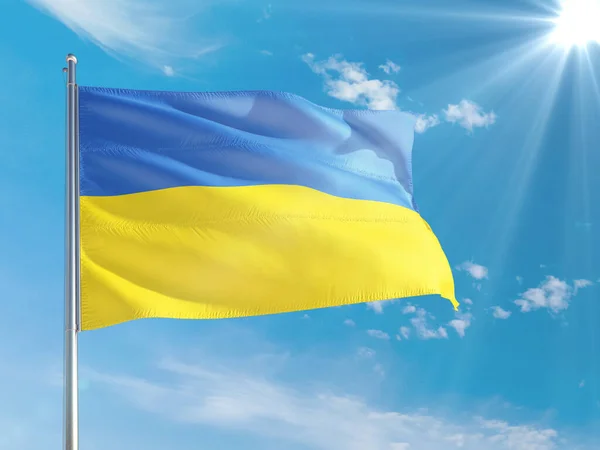 Drapeau National Ukraine Agitant Dans Vent Contre Ciel Bleu Profond — Photo