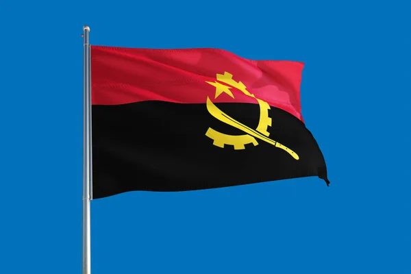 Ангольський Національний Прапор Розмахує Вітром Темно Синьому Небі Високоякісна Тканина — стокове фото