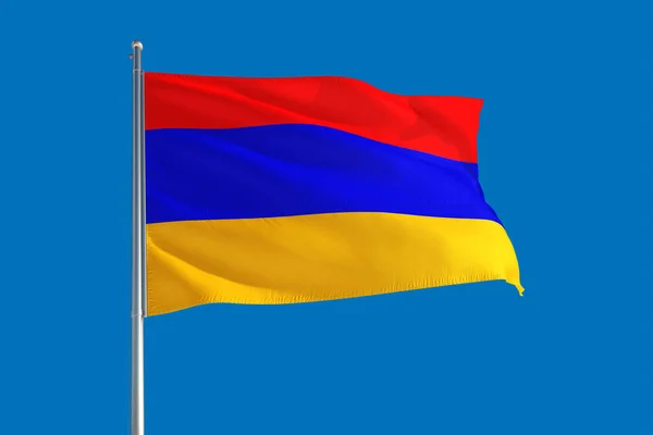 Bandera Nacional Armenia Ondeando Viento Sobre Cielo Azul Profundo Tejido — Foto de Stock