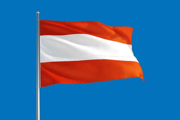 Áustria Bandeira Nacional Acenando Vento Céu Azul Profundo Tecido Alta — Fotografia de Stock