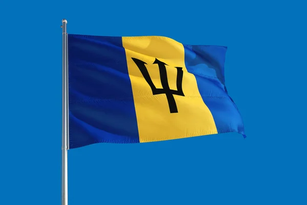 Bandera Nacional Barbados Ondeando Viento Sobre Cielo Azul Profundo Tejido — Foto de Stock
