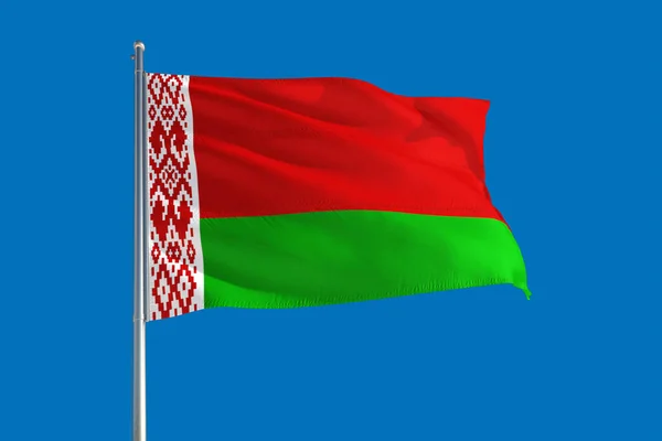 Bandeira Nacional Bielorrússia Acenando Vento Céu Azul Profundo Tecido Alta — Fotografia de Stock