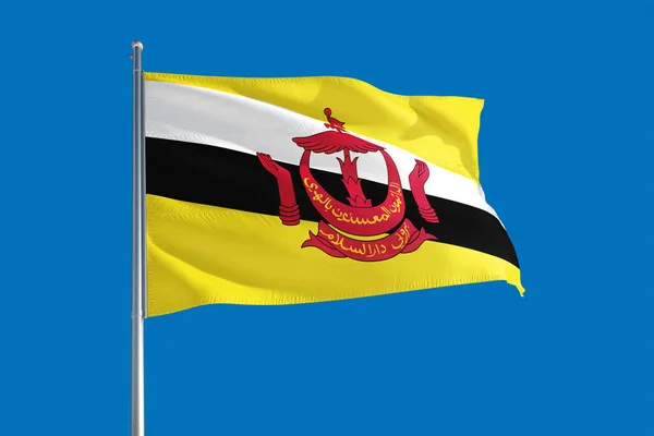 Bandeira Nacional Brunei Acenando Vento Céu Azul Profundo Tecido Alta — Fotografia de Stock