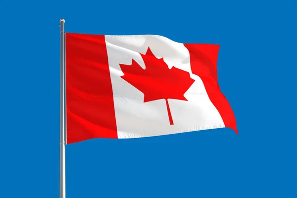 Εθνική Σημαία Του Καναδά Κυματίζει Στον Άνεμο Ένα Βαθύ Γαλάζιο — Φωτογραφία Αρχείου