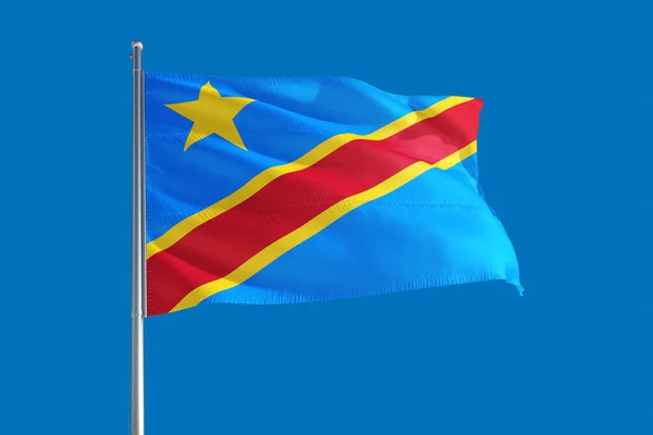 Bandera Nacional Del Congo Ondeando Viento Sobre Cielo Azul Profundo — Foto de Stock