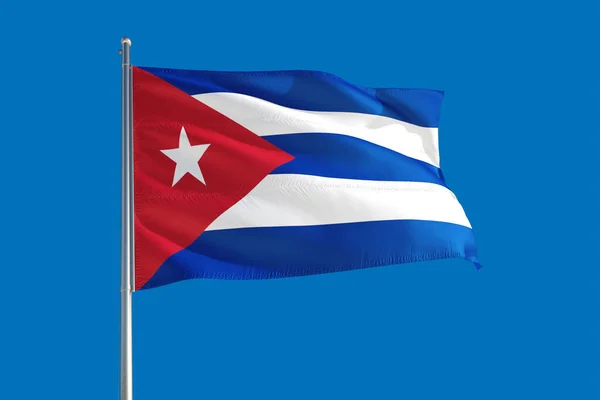 Bandiera Nazionale Cuba Sventola Nel Vento Cielo Blu Intenso Tessuto — Foto Stock