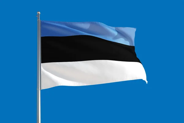 에스토니아 국기가 하늘에서 바람에 흔들리고 있습니다 품질좋은 직물이지 — 스톡 사진