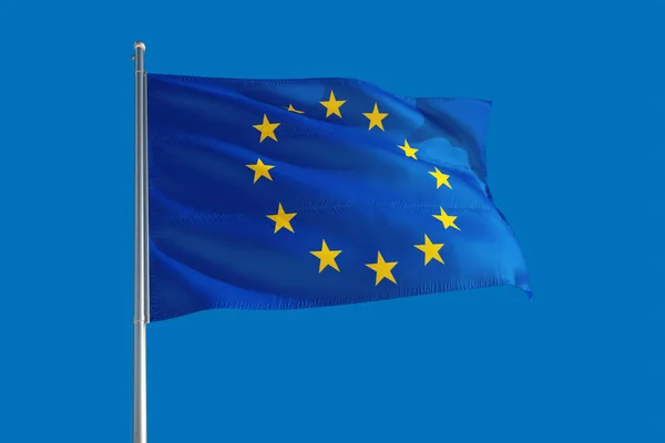 Bandeira Nacional União Europeia Agitando Vento Céu Azul Profundo Tecido — Fotografia de Stock