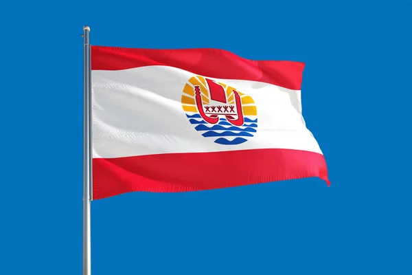 Polinezja Francuska Flaga Narodowa Machająca Wietrze Głębokim Błękitnym Niebie Wysokiej — Zdjęcie stockowe