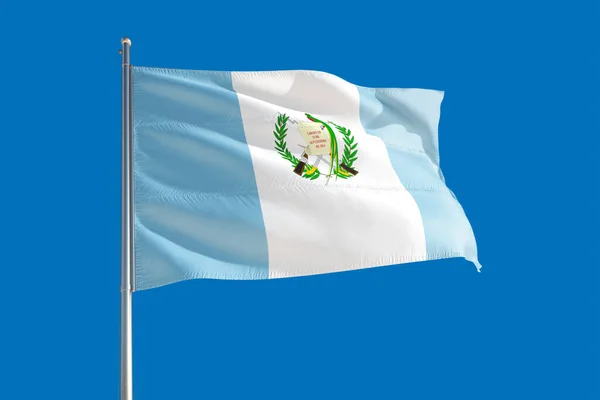 Bandeira Nacional Guatemala Acenando Vento Céu Azul Profundo Tecido Alta — Fotografia de Stock