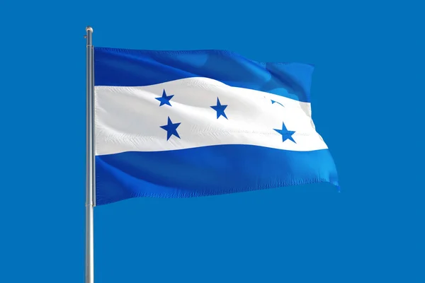 Honduras Nationella Flagga Viftar Vinden Djupt Blå Himmel Högkvalitativt Tyg — Stockfoto