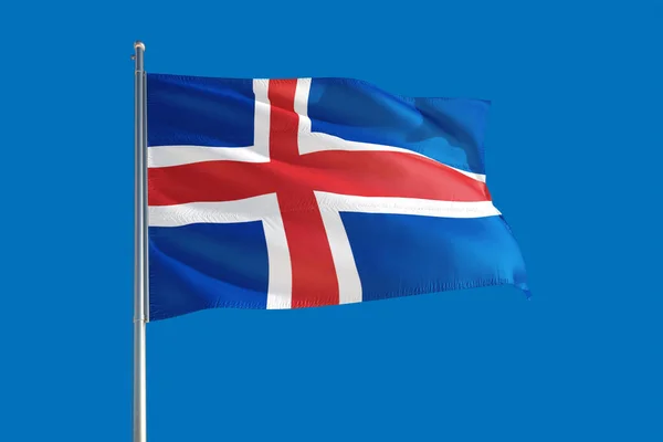 Bandera Nacional Islandia Ondeando Viento Sobre Cielo Azul Profundo Tejido —  Fotos de Stock