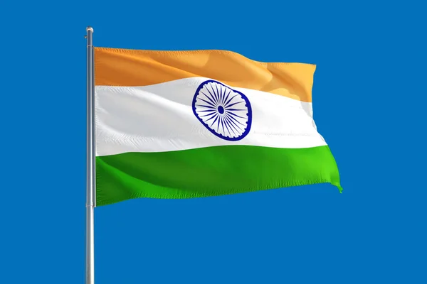 Bandera Nacional India Ondeando Viento Sobre Cielo Azul Profundo Tejido —  Fotos de Stock