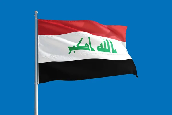 Державний Прапор Іраку Розмахує Вітром Глибокому Синьому Небі Високоякісна Тканина — стокове фото