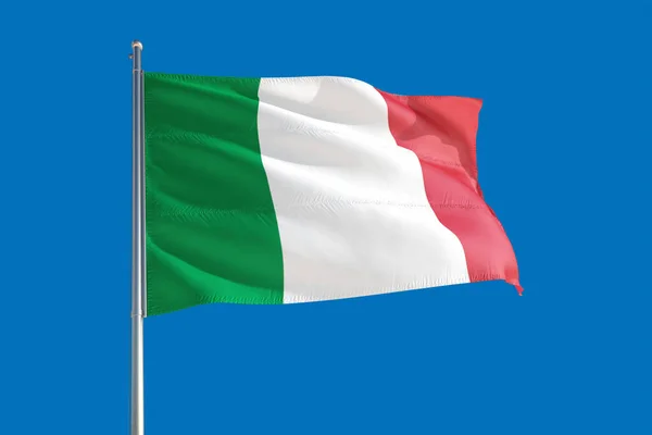 Bandeira Nacional Itália Acenando Vento Céu Azul Profundo Tecido Alta — Fotografia de Stock