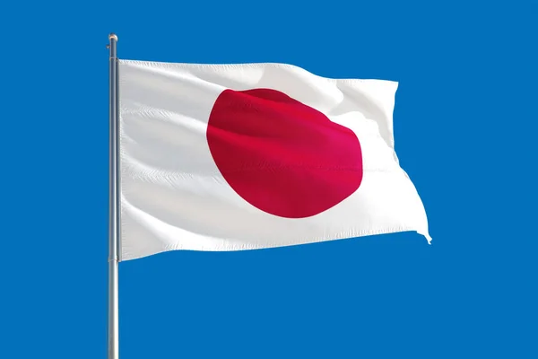 Bandera Nacional Japón Ondeando Viento Sobre Cielo Azul Profundo Tejido — Foto de Stock