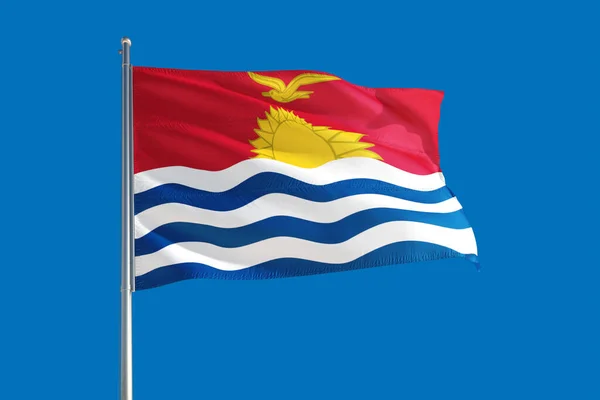 Kiribati National Flag Waving Wind Deep Blue Sky High Quality — Stock Photo, Image