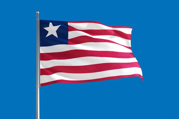 Liberya Ulusal Bayrağı Derin Mavi Gökyüzünde Rüzgarda Dalgalanıyor Kaliteli Kumaş — Stok fotoğraf