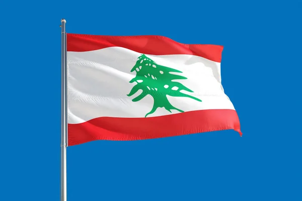 레바논 국기가 하늘에서 바람에 흔들리고 품질좋은 직물이지 — 스톡 사진