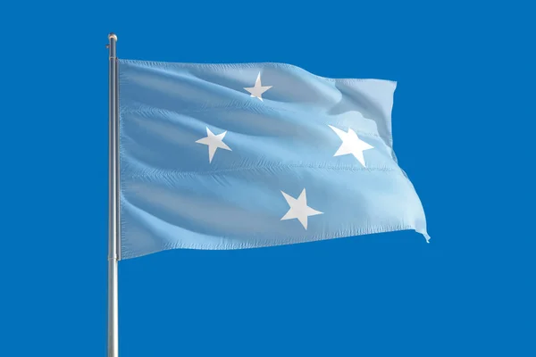 Bandera Nacional Micronesia Ondeando Viento Sobre Cielo Azul Profundo Tejido — Foto de Stock